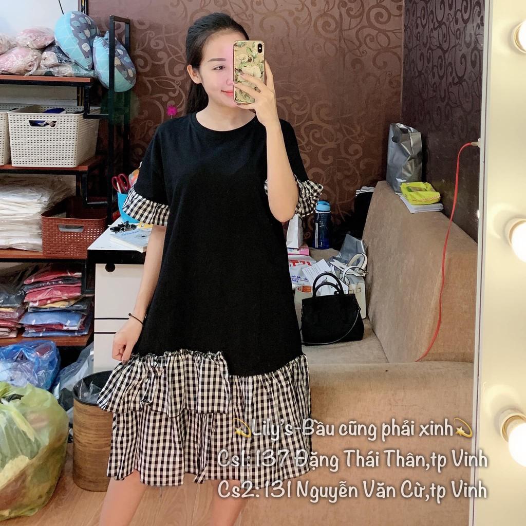 Váy suông bầu thời trang dáng dài đầm bầu thiết kế chất cotton