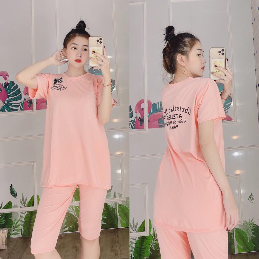 Đồ bộ nữ quần lửng áo đính nơ đồ bộ mặc nhà chất liệu cotton thoáng mát