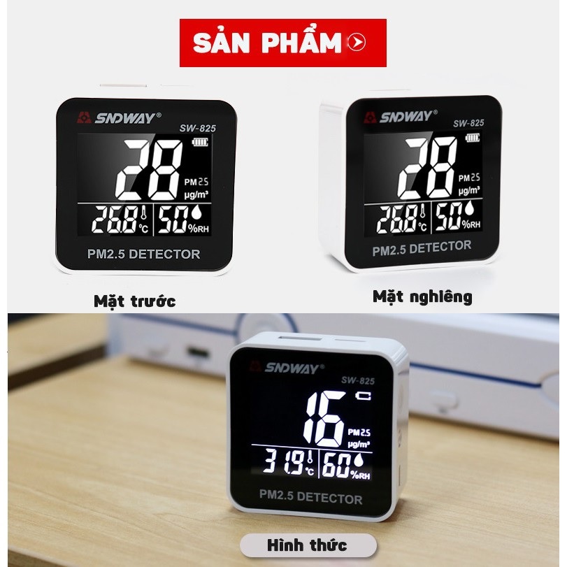 Máy Đo Chất Lượng Không Khí PM2.5, Nhiệt Độ, Độ Ẩm SNDWAY SW-825 - Hàng Nhập Khẩu