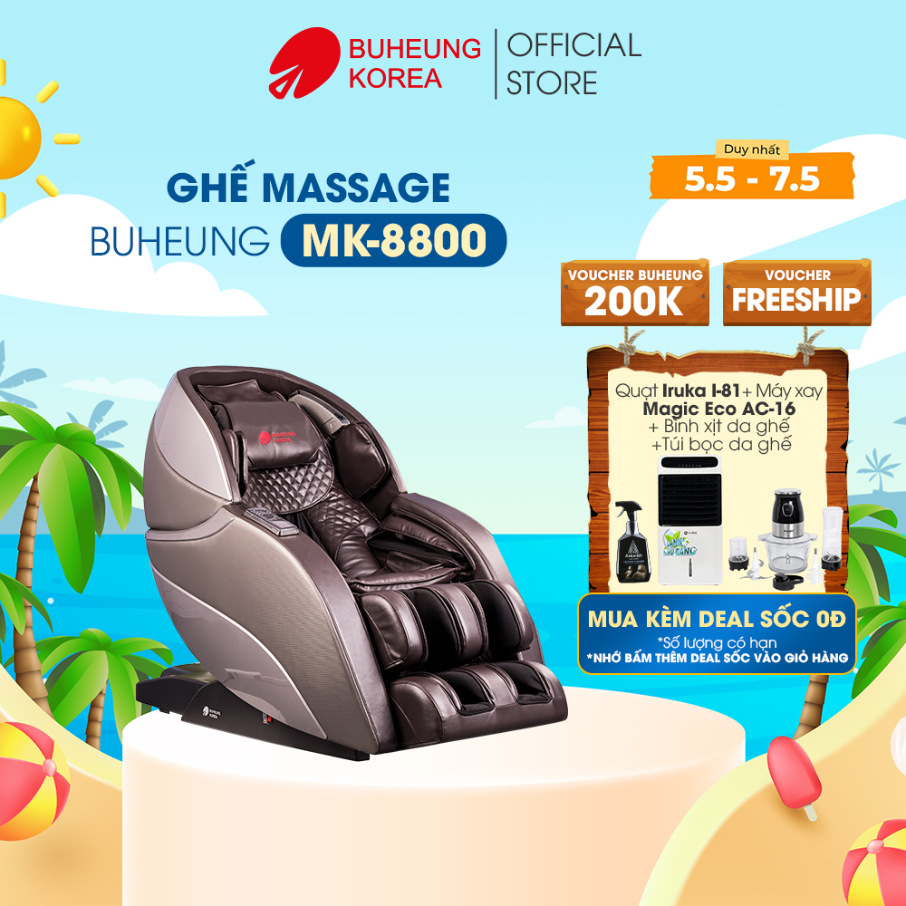 Ghế Massage thương gia Buheung MK-8800, da cao cấp, 6 chương trình massage tự động, 3 chương massage 3D, bảo hành chính hãng