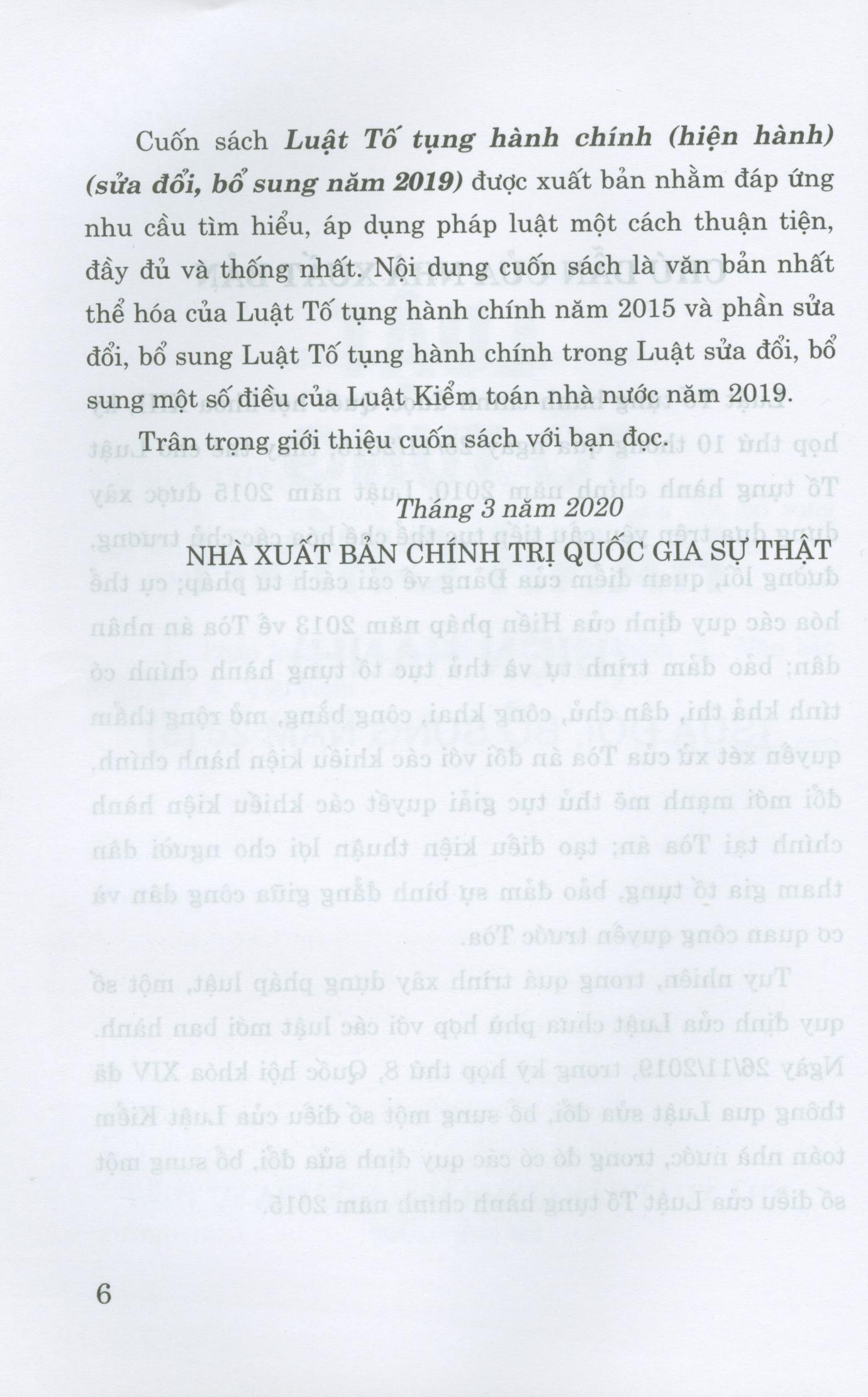 Luật Tố Tụng Hành Chính (Hiện Hành) - (Sửa Đổi, Bổ Sung Năm 2019)