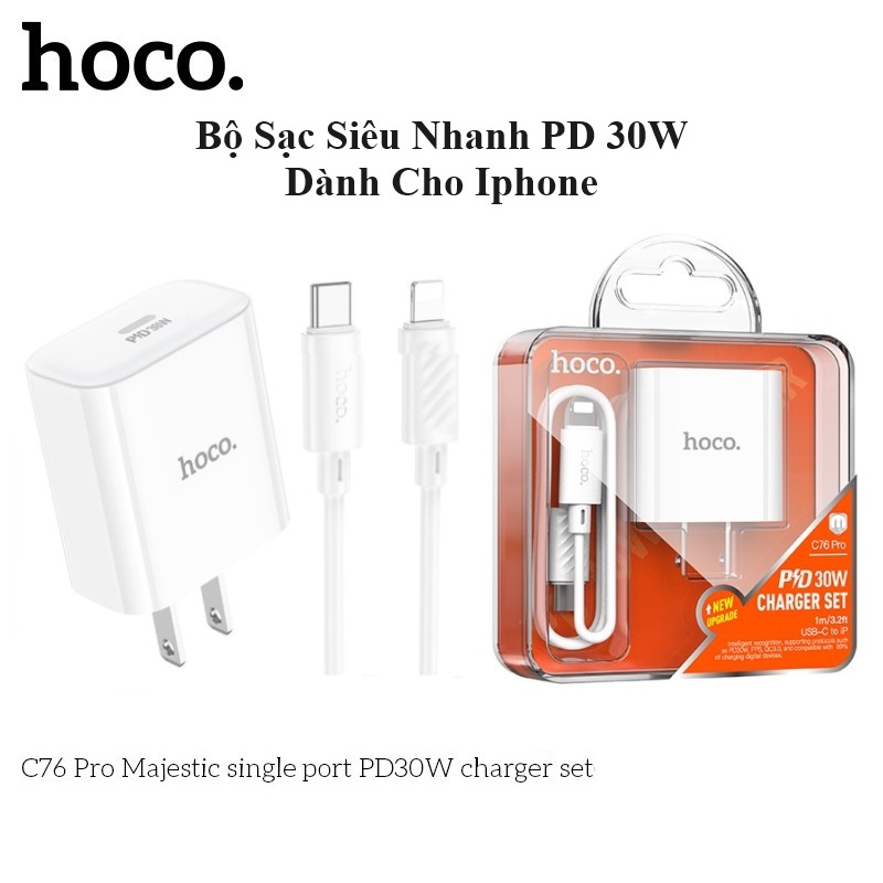 Hình ảnh Bộ Sạc Siêu Nhanh Cho Iphone PD 30W Cao Cấp Hoco. C76 Pro có chip thông minh hỗ trợ sạc nhanh an toàn bảo vệ máy - Hàng Chính Hãng