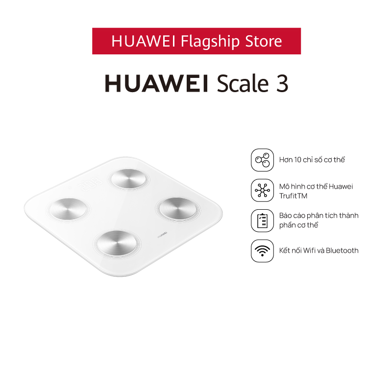 Cân điện tử HUAWEI Scale 3 Bluetooth®Edition | Báo cáo 10 chỉ số cơ thể | HUAWEI TruFitᵀᴹ | Kết nối Bluetooth | Hàng Chính Hãng