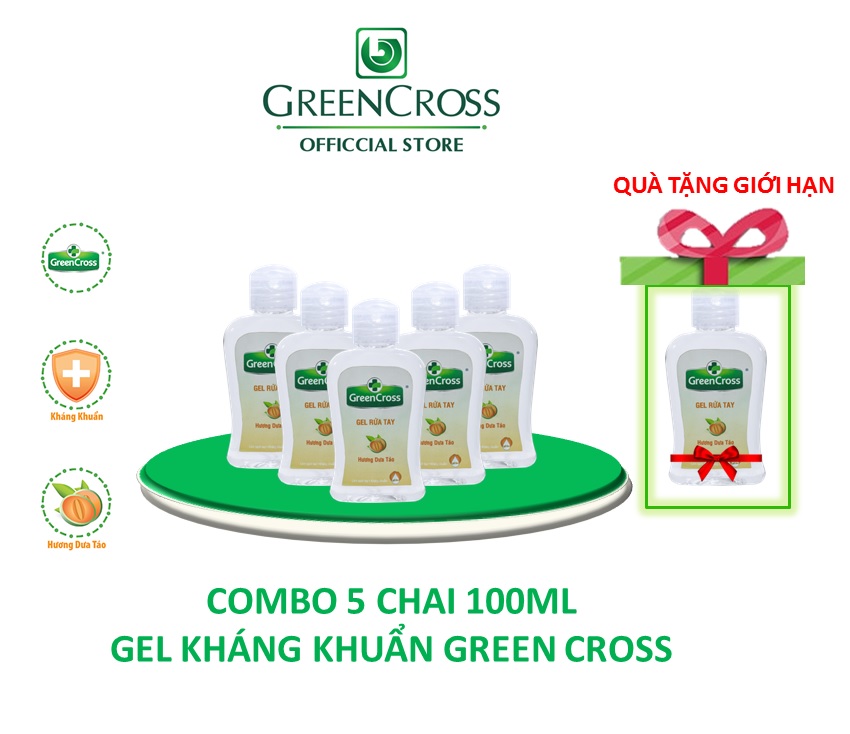 COMBO 5 CHAI GEL RỬA TAY KHÁNG KHUẨN GREEN CROSS 100ML