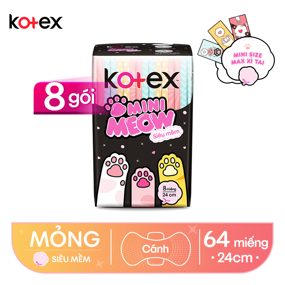 Combo 8 Băng vệ sinh Kotex Mini Meow Siêu Mềm SMC 8 miếng
