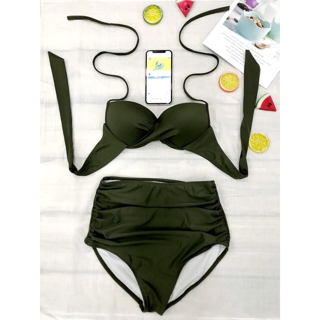 Bikini - Bộ bơi áo gọng không nơ, quần cạp cao (nhiều màu) - Che khuyết điểm và tôn dáng