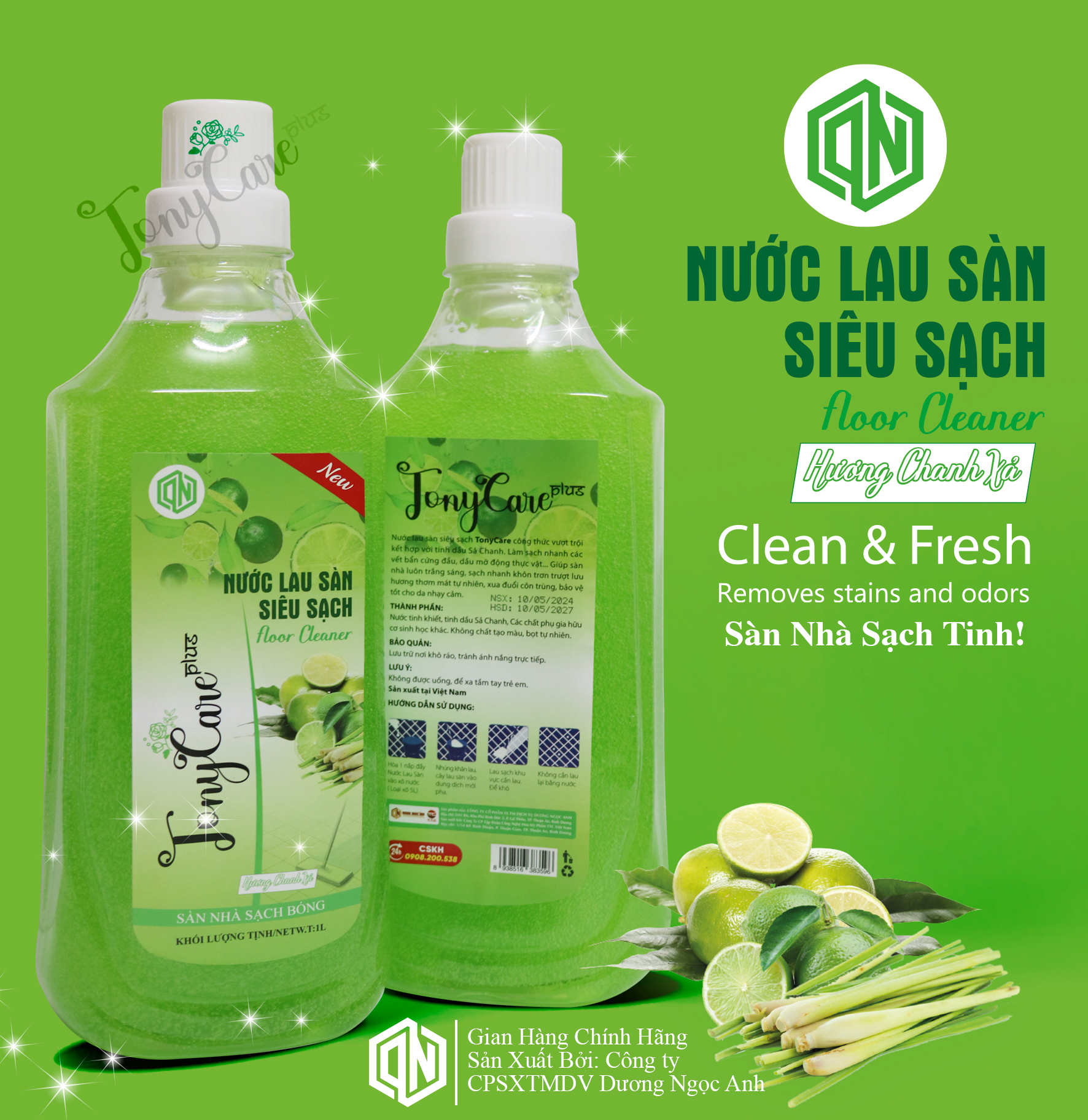 Nước lau sàn Tonycare 1kg – Hương Chanh Sả thơm mát, sạch khuẩn, xua đuổi côn trùng – Chính hãng Tonycare
