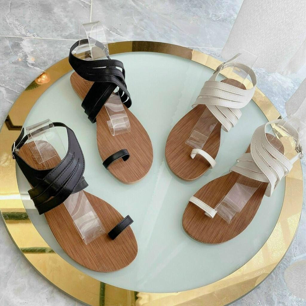 Giày Xăng Đan nữ đế bằng -Giày Sandal Nữ Tiểu Thư đế bệt chiến binh xỏ ngón dây mảnh quai chéo- Sandal Nữ Đế Bằng đi học