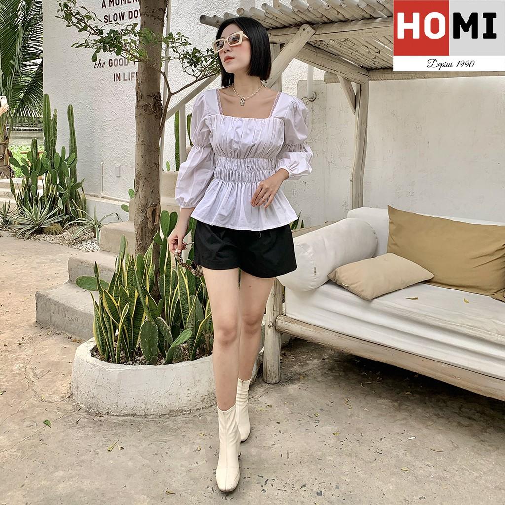 Hình ảnh Áo Sơ mi Cổ Vuông phối ren trắng Homi Fashion
