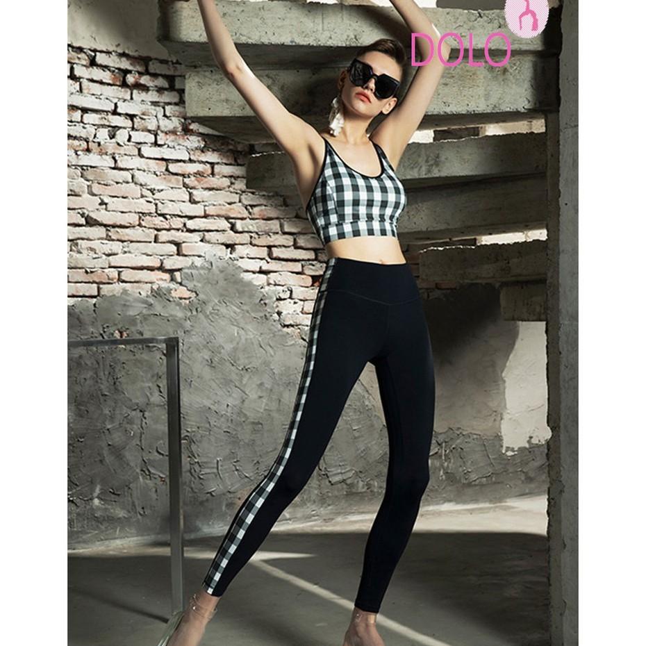 BỘ TẬP YOGA- GYM- AEROBIC KARO - áo BRA có mút, quần cạp cao, thun spandex cao cấp-Quảng châu