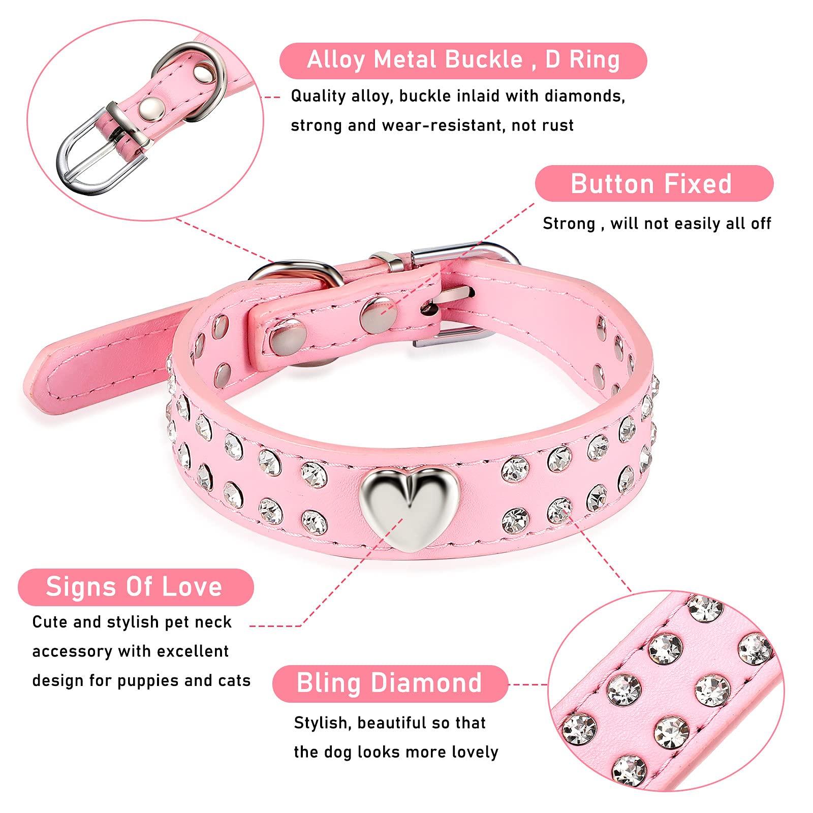 Vòng cổ Dog Vòng cổ có thể điều chỉnh vòng cổ pha lê trong vòng rhinestones bling chó trong da pu trái tim cho chó nhỏ và vừa có kích thước, kích thước S
