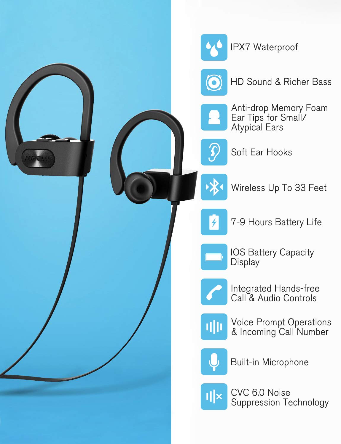 Tai Nghe Headphone Earbub Chống Nước IPX7 MPOW Bluetooth Đàm Thoại Cao Cấp - Hãng Phân Phối Chính Thức