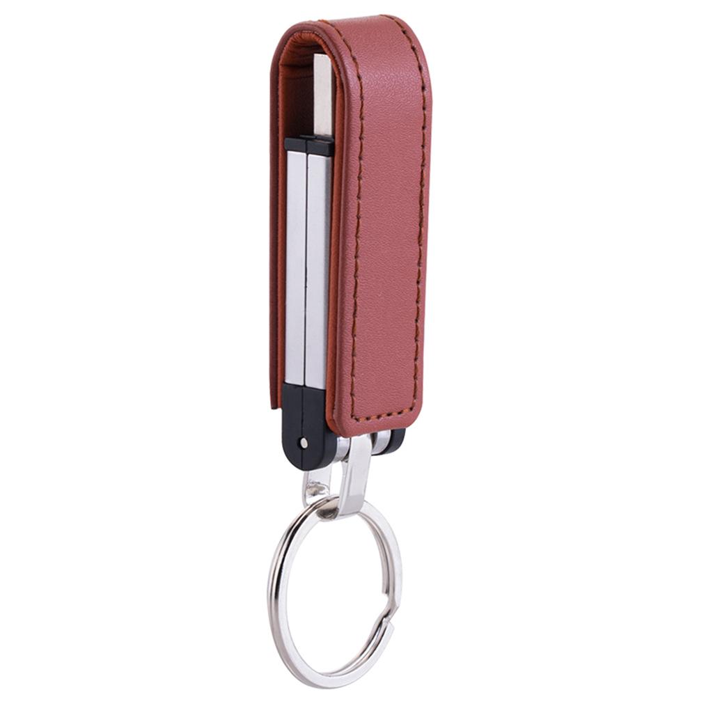 USB Flash Drive Mini USB 2.0 Key Chain PU Leather USB Stick Drive Brown