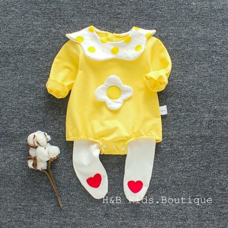 (MS46)Bộ body dài tay cho bé xuất Hàn cho bé gái siêu dễ thương kèm tất liền quần