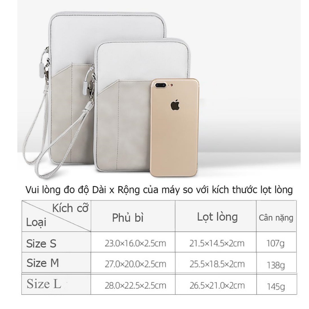 Túi chống sốc đựng iPad, máy tính bảng 2 ngăn kèm khe cắm bút, có quai xách nhiều size 8in, 9.7in, 10.2in, 10.5in, 11in - Hàng chính hãng