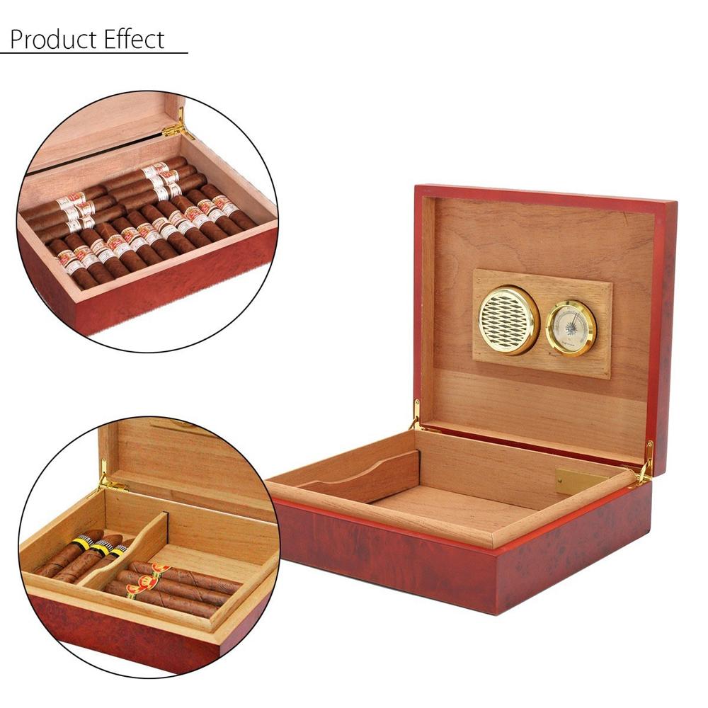 Hộp gỗ Cedar làm ẩm xì gà với máy đo độ ẩm hygrometer