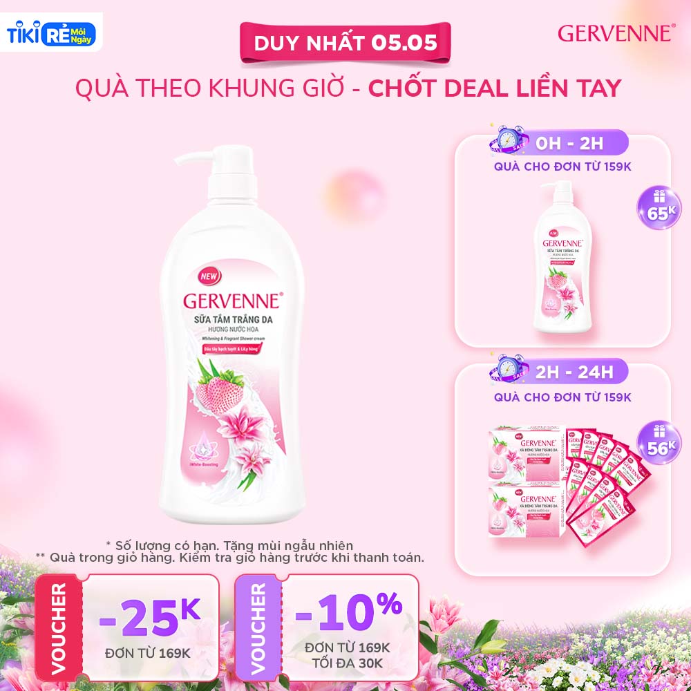 Sữa tắm trắng da hương nước hoa Gervenne Dâu Tây Bạch Tuyết và Lily Hồng (1.2L/chai)