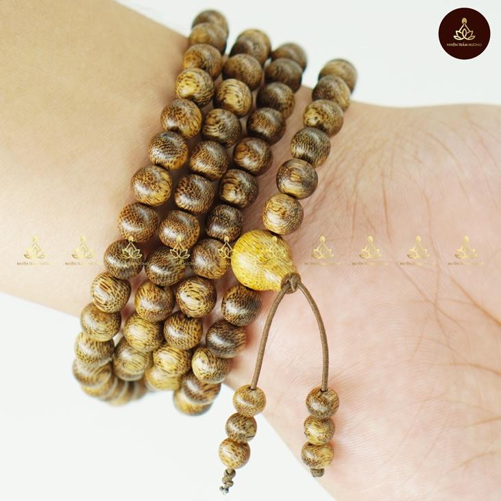 Vòng đeo tay trầm hương 108 hạt tốc vườn 6 li, 7 li, 8 li - Tặng 10 Nụ trầm xông nhà - Nhiên Trầm Hương