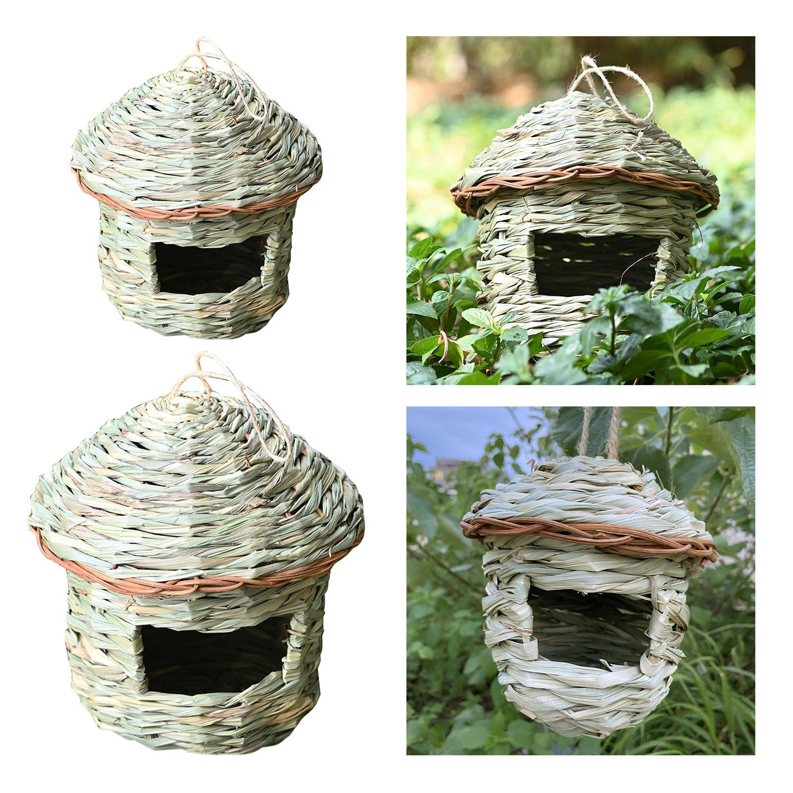 2Pcs Hand Woven Grass Hanging Birdhouse Hatching Straw Bird Nest Decoration