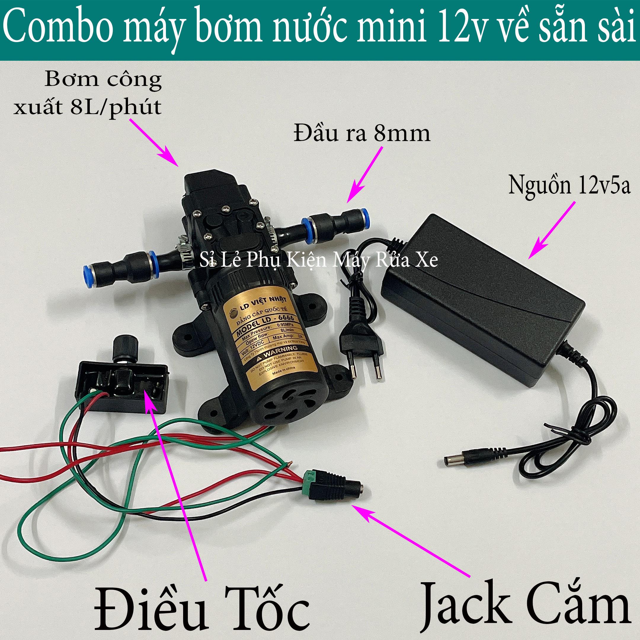 Bộ máy bơm tăng áp mini tự động ngắt 12v lưu lượng nước 8L/phút kèm nguồn ( Loại Tốt )