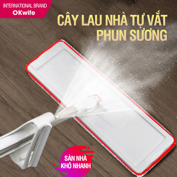Cây lau nhà phun sương tự vắt thông minh 360 độ giúp lau sàn làm sạch - OKwife Spray Mop