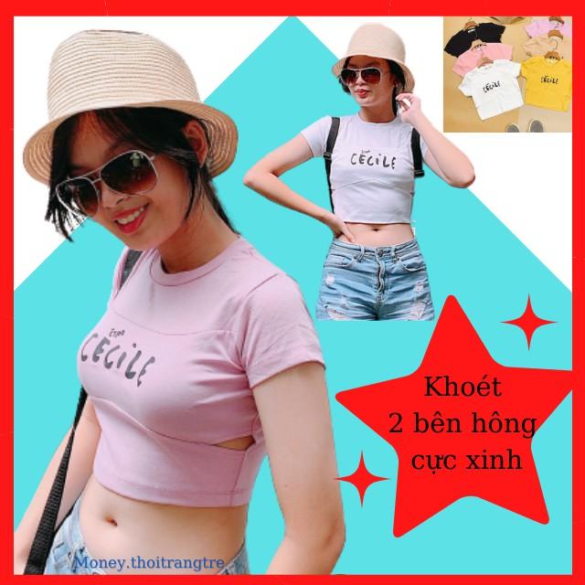 Áo Croptop Thun Cotton Nữ Tay Ngắn Kiểu Khoét Hở Eo 2 Bên Body Ôm Màu Đen Trắng Hồng Tím Crt Crop Top Tập Yoga Gym