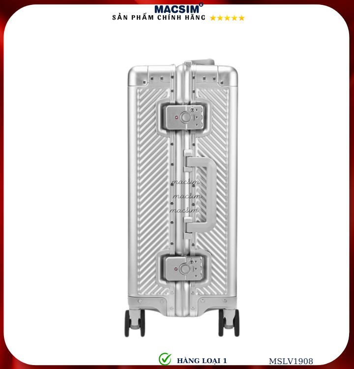 Vali hợp kim nhôm cao cấp Macsim MSLV1908 cỡ 20 inches màu đen màu bạc hàng loại 1