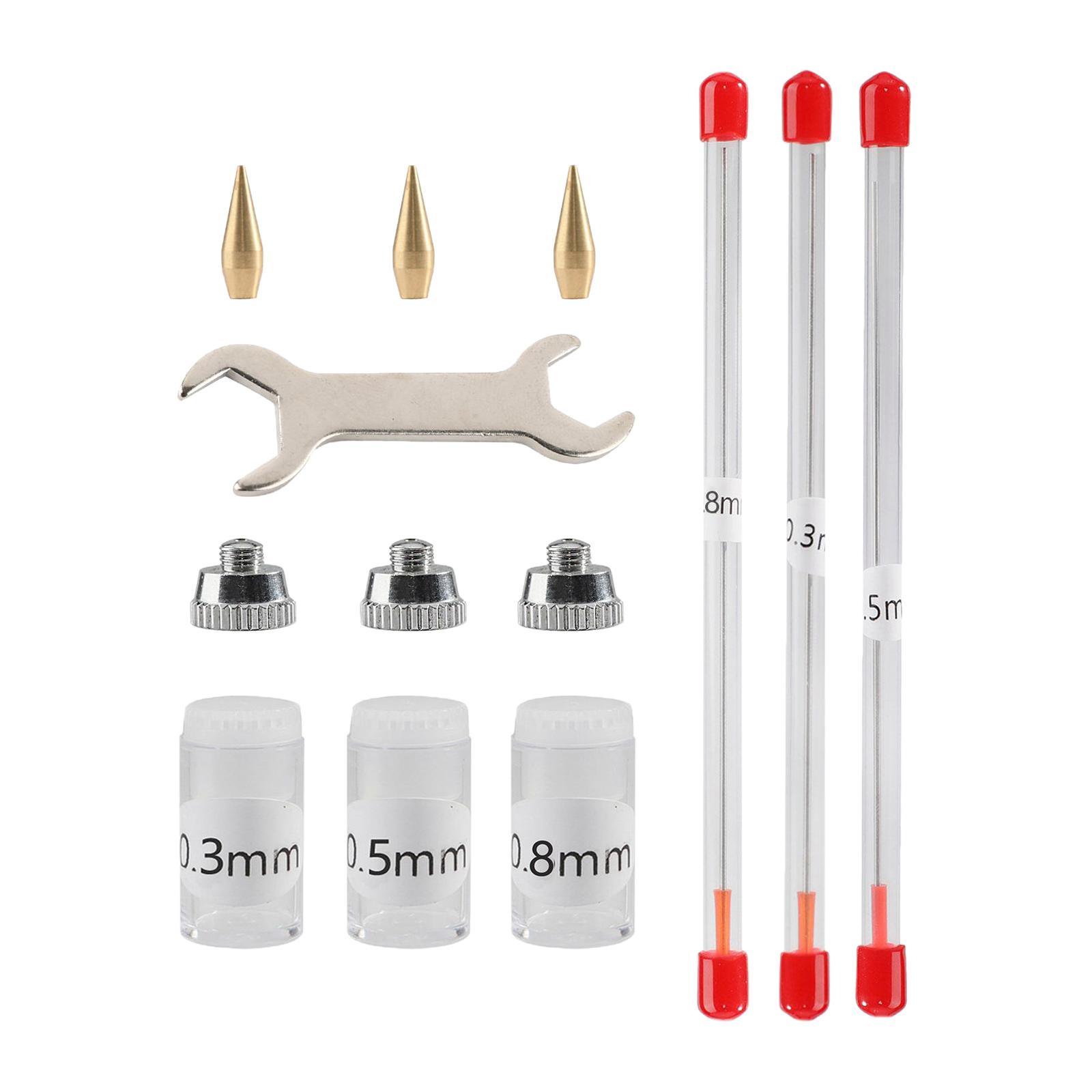 11Pcs 0.3mm 0.5mm 0.8mm Airbrush Nozzle Kits Supplies Mini Wrench Professional with Cleaning Tool Airbrush Spare Parts for Replacement Parts
