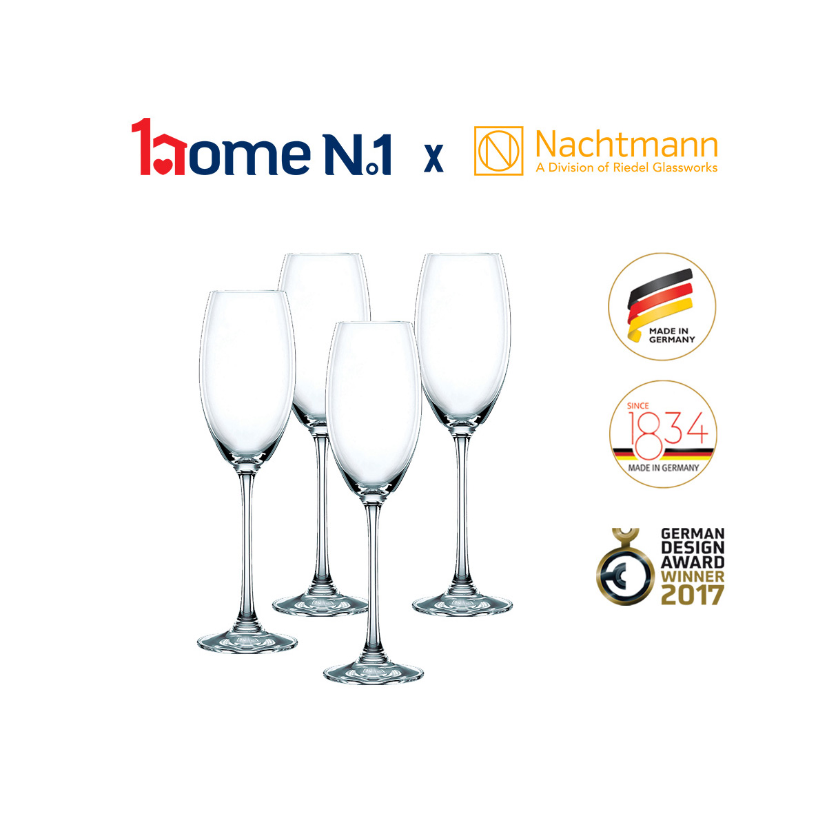 Bộ 4 ly champagne Nachtmann Vivendi - Hàng chính hãng Đức
