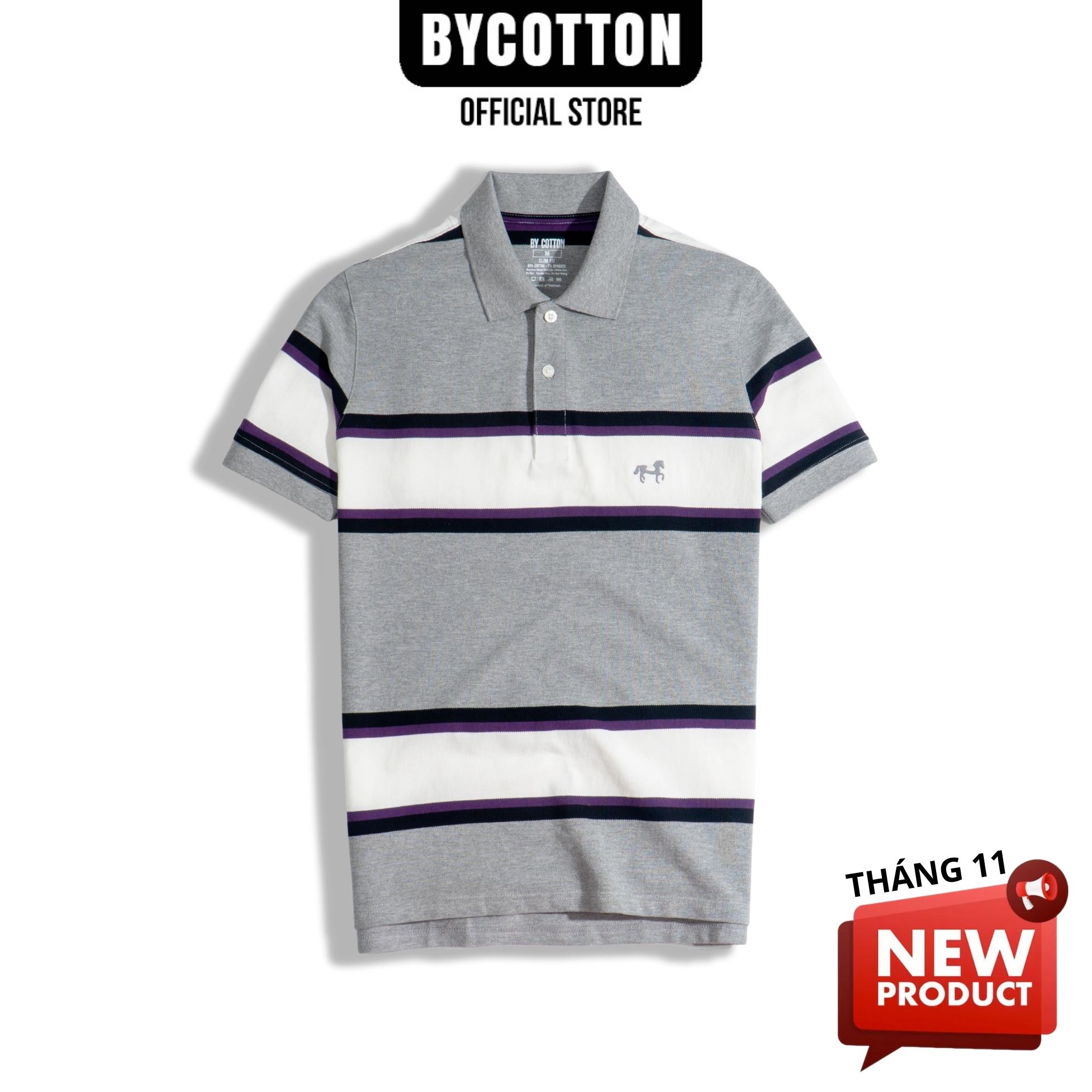 Áo Thun Nam Cao Cấp Polo Sọc Xám Tím BY COTTON NEW