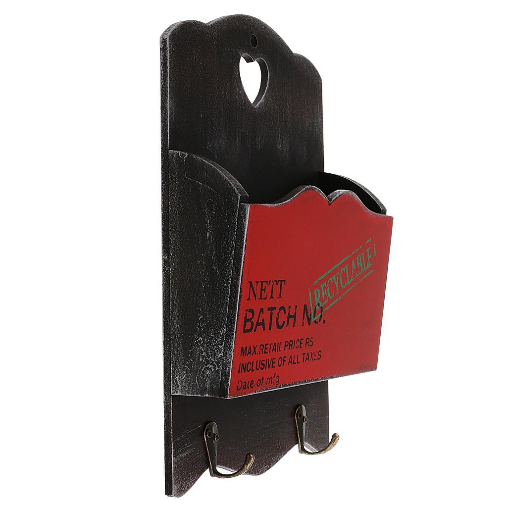 2X Wood Wall Mounted Mail Letter Organizer Key Rack Organizer Storage Holder