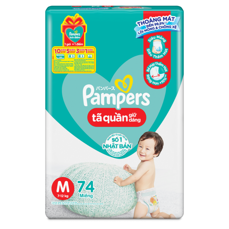 Tã quần Pampers Super Jumbo size M 74 miếng (cho bé 7 - 12kg)