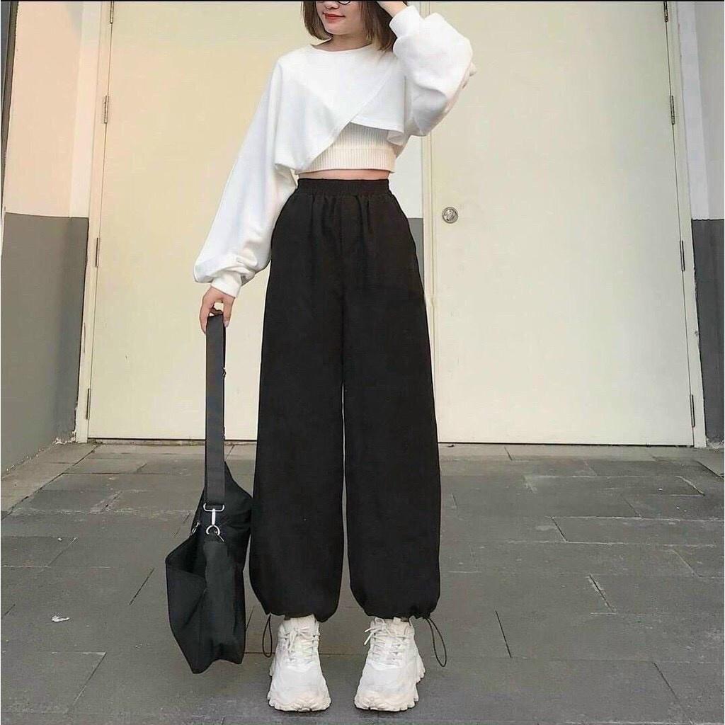 Áo croptop tay dài form rộng, áo kiểu nữ croptop tay phồng co giãn tặng kèm bra Ulzzang, phong cách Hàn Quốc, AO011