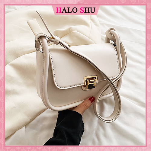 Túi xách nữ, túi đeo chéo khoá gập phù hợp đi tiệc Halo Shu size 21 mã G001 đen, nâu, trắng, xanh ngọc