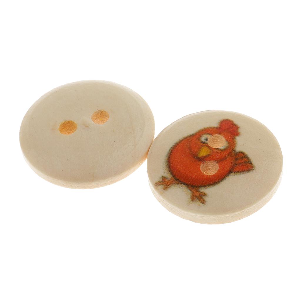 100pcs 15mm Animal Printed 2-Hole Flat Buttons Wood Button for Sewing Craft