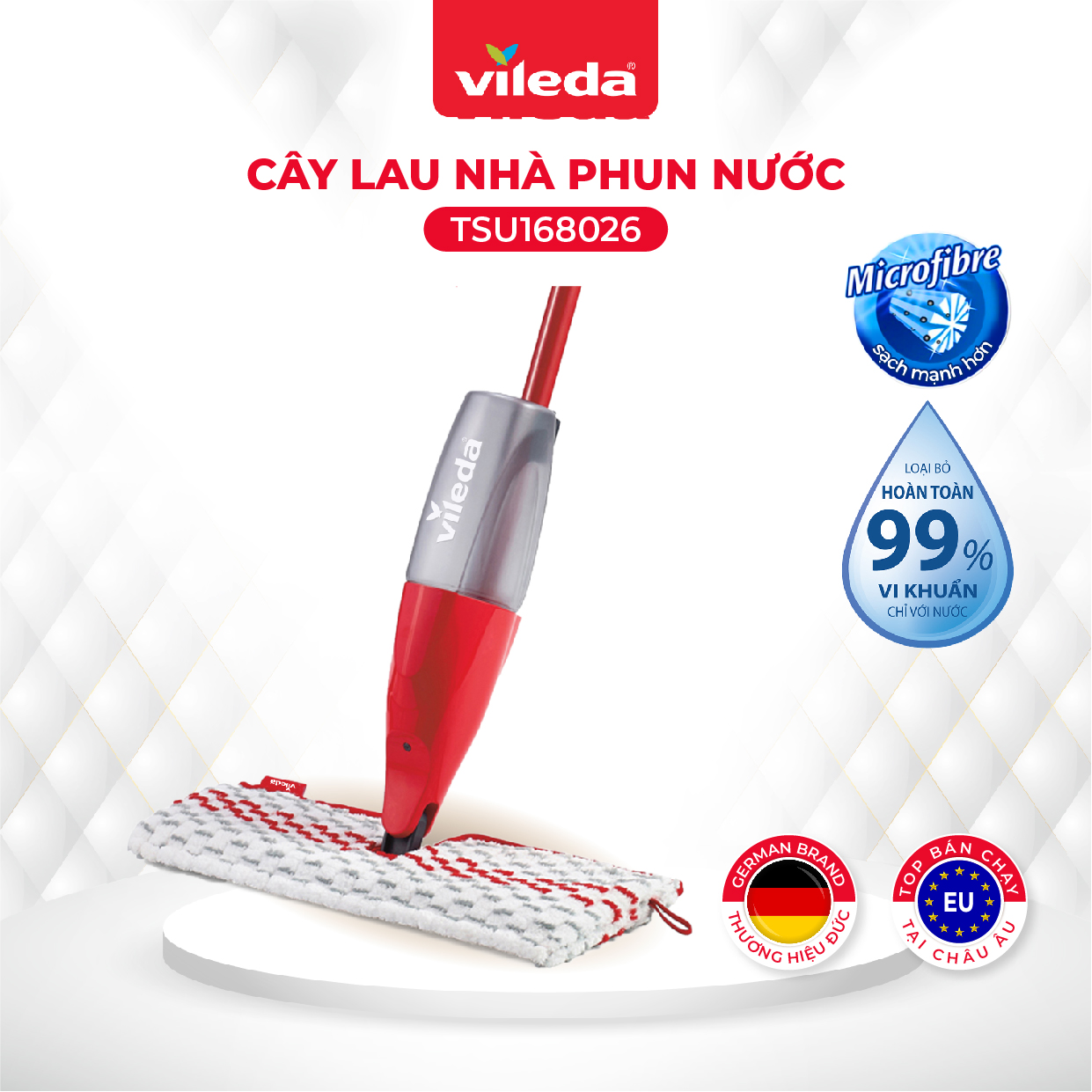 Cây lau nhà phun nước Vileda Promist Max tích hợp 2 tính năng, bông lau Powerzone quét sạch vết bẩn - TSU168026