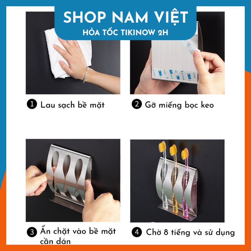 Móc Dán Tường Treo Bàn Chải, Treo Ly Inox 304