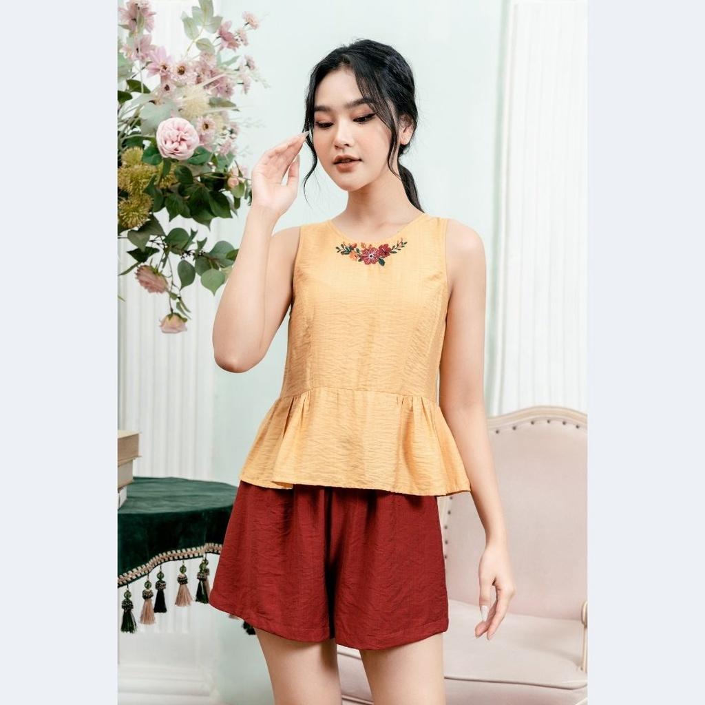 Đồ ngủ mặc nhà bộ sát nách nữ nhún, thêu Freedy - WBS2205
