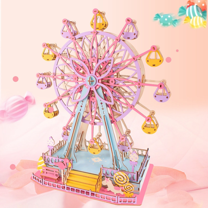 Đồ chơi lắp ghép gỗ 3D Mô hình Vòng đu quay Ước mơ Dream Ferris Wheel HK04 Laser - Tặng kèm đèn LED