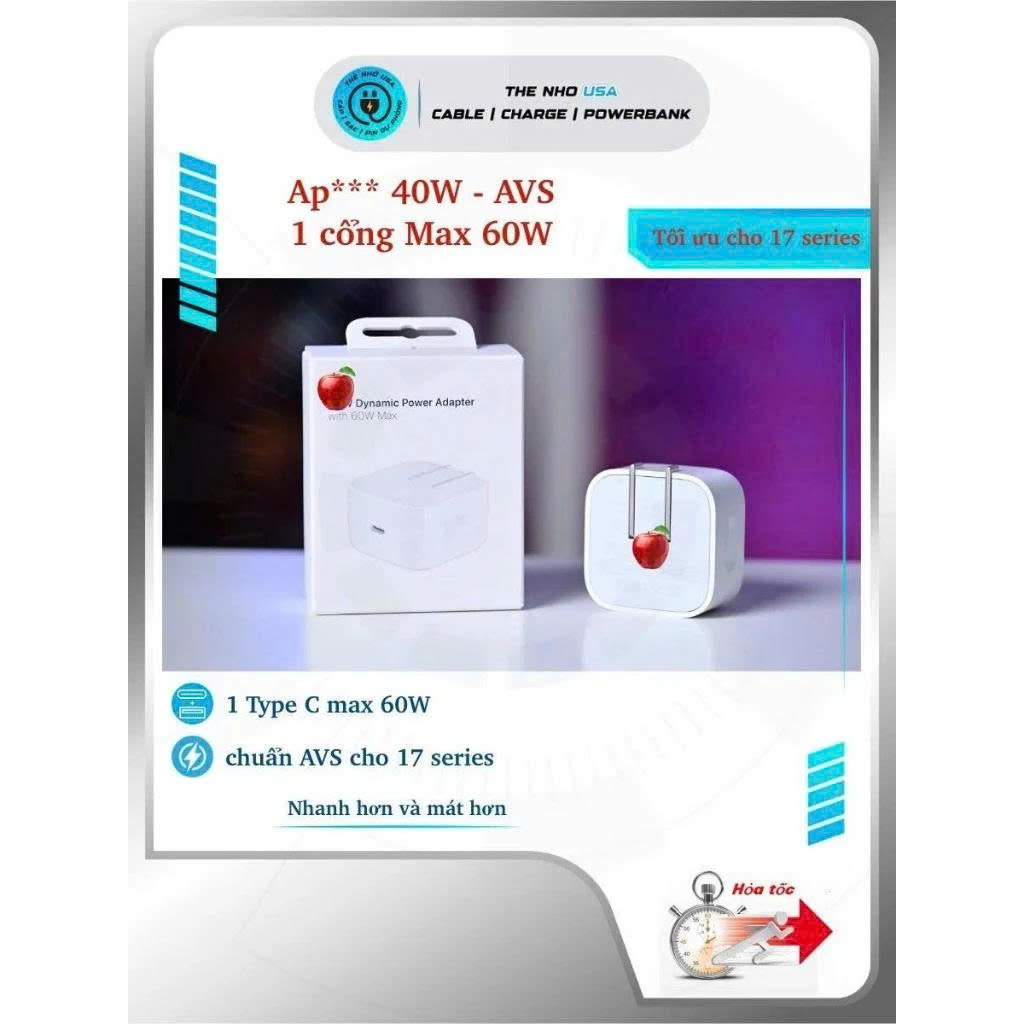 Củ sạc nhanh chính hãng Táo Dymamic Power Adapter 40W AVS 1 cổng max 60W tối ưu nhất cho 17 series và nhà Táo - Hàng nhập khẩu