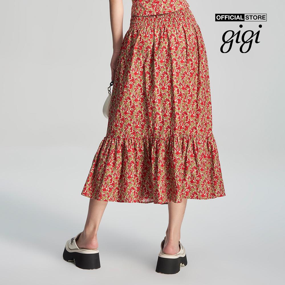 GIGI - Chân váy xếp tầng midi lưng thun họa tiết hoa nữ tính G3302S231510