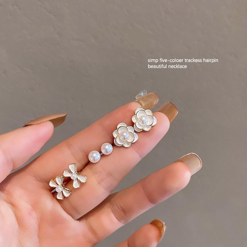 Set Khuyên Tai Bông Tai Nữ Hoa Trắng