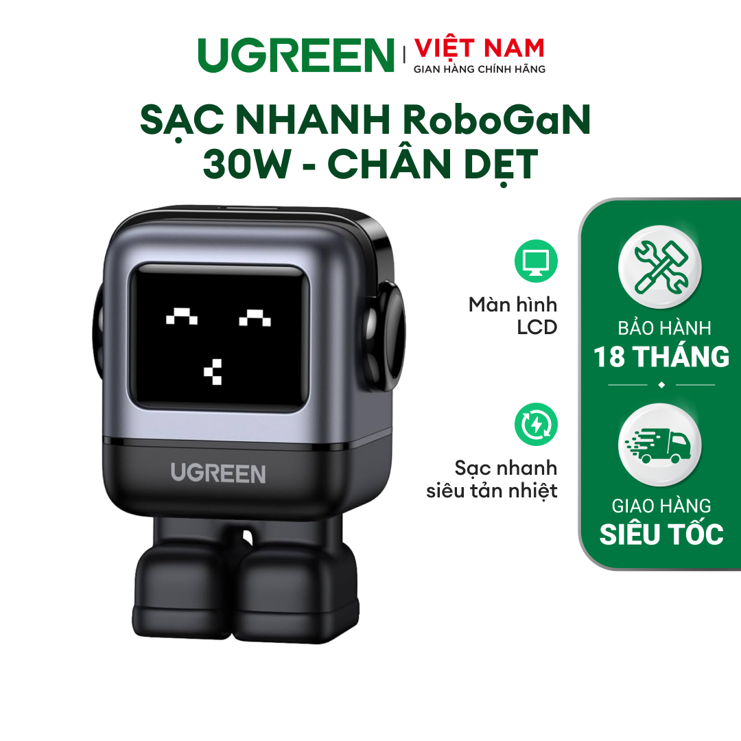 Sạc nhanh RoboGaN 30W UGREEN CD359 | Công nghệ GaN II | Màn hình LCD | Hàng chính hãng - Bảo hành 18 tháng 1 đổi 1 | 25036 15550