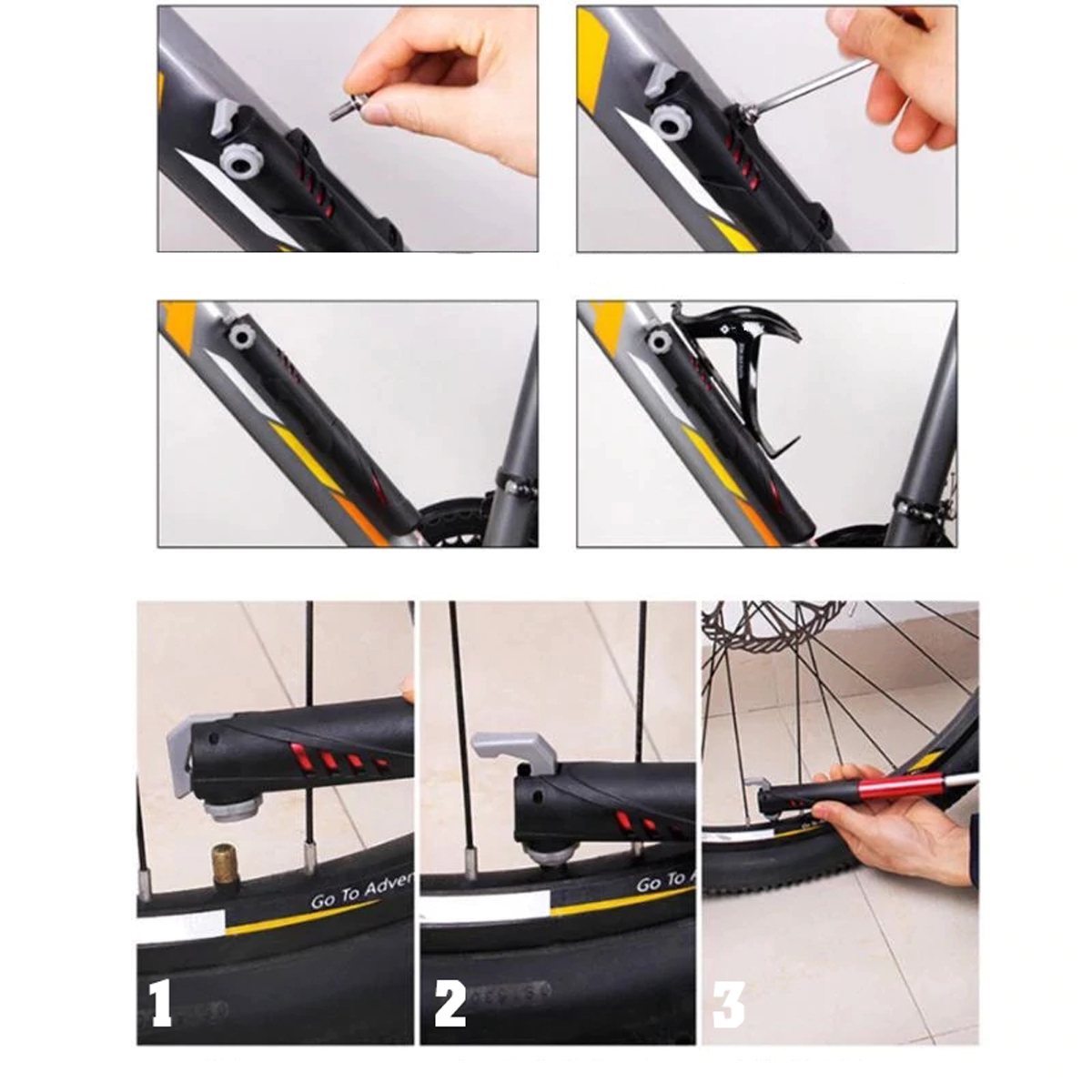 Bơm Xe Đạp Mini Treo Xe Gắn Khung Sườn Có Đế Gắn Sử Dụng Khẩn Cấp 120Psi 8 Bar Siêu Nhẹ Xy Lanh Lõi Nhôm Mai Lee