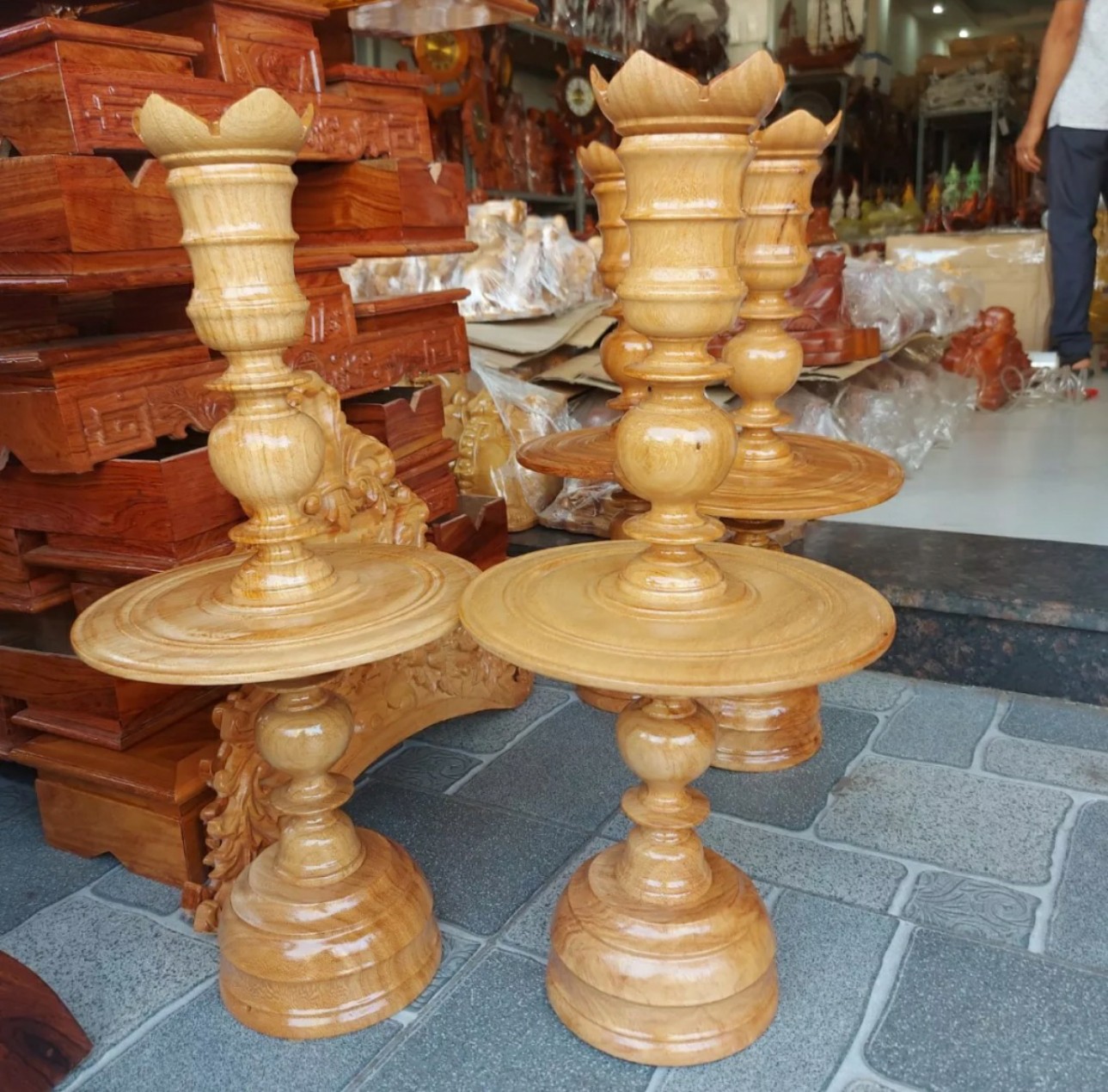 Cặp chân đèn cầy gỗ gõ 100% tự nhiên nhiều kích thước