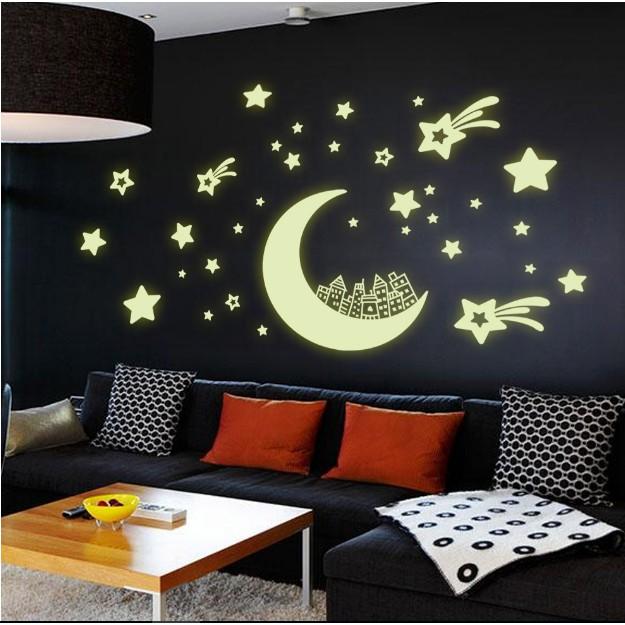 Decal trang trí tường - Trăng Thành Phố - DẠ QUANG