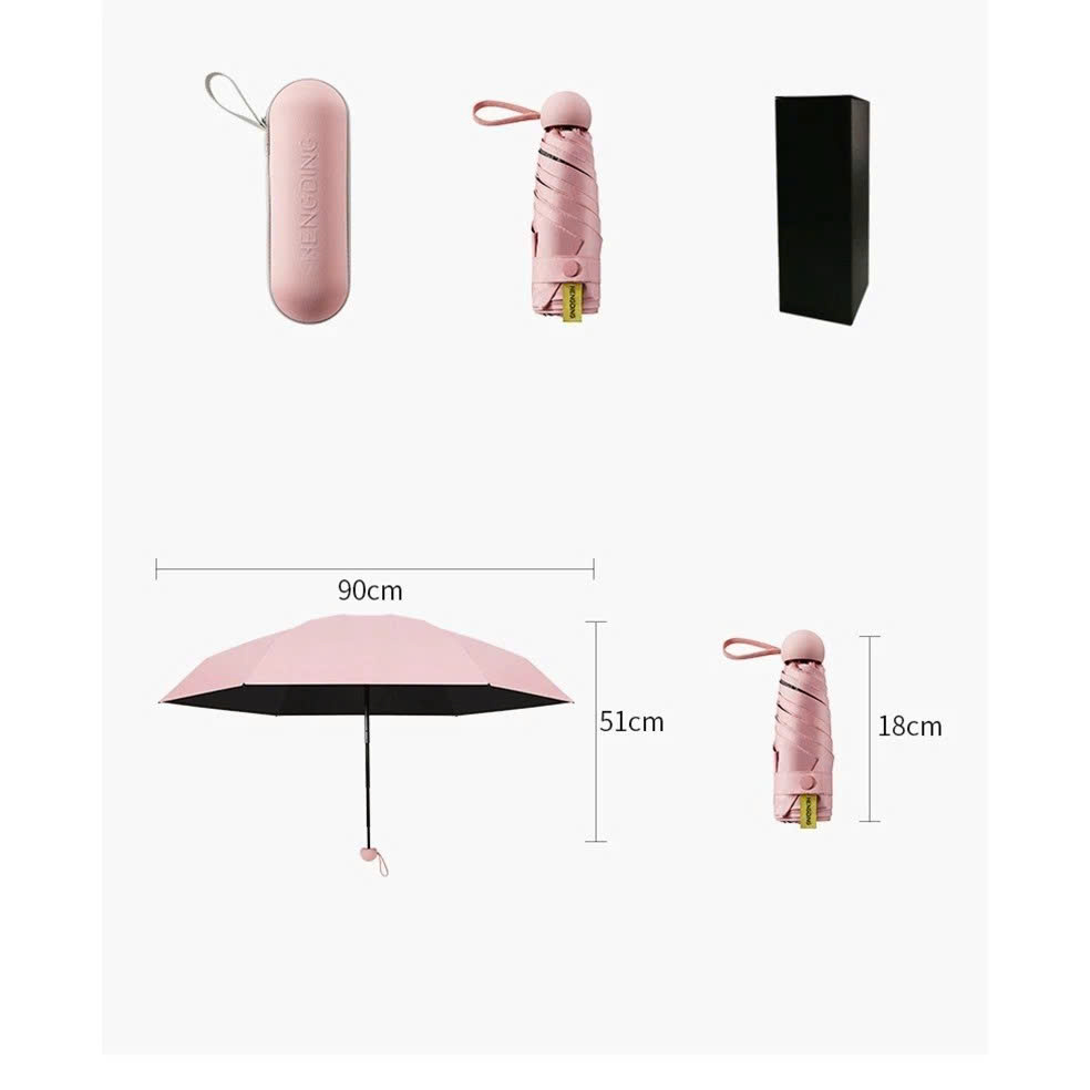 Ô Dù Gấp Gọn Mini 19cm, Dù Che Mưa, Dù Chống Tia Uv Mini Siêu Gọn 8 Xương, Có Hộp Đựng Chống Sốc - Hàng Chính Hãng - Giao Màu Ngẫu Nhiên