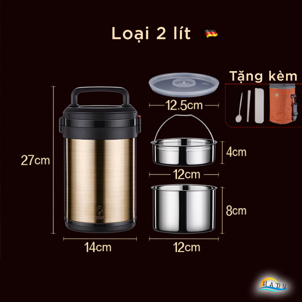 Hộp Đựng Cơm Giữ Nhiệt Inox 304 Văn Phòng 2 Tầng 1600ml 2000ml Cao Cấp Đạt Chất Lượng Đức SSGP