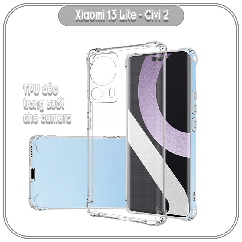 Ốp chống sốc cho Xiaomi 13 - 13 Pro - 13 Lite, nhựa dẻo TPU trong che camera