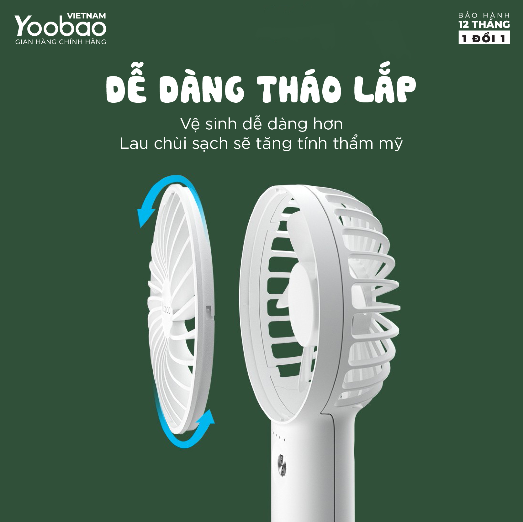 Quạt sạc mini để bàn làm việc YOOBAO F3 Pro 6000/5000mAh Kiêm Sạc Dự Phòng - Hàng chính hãng - Bảo hành 12 tháng 1 đổi 1